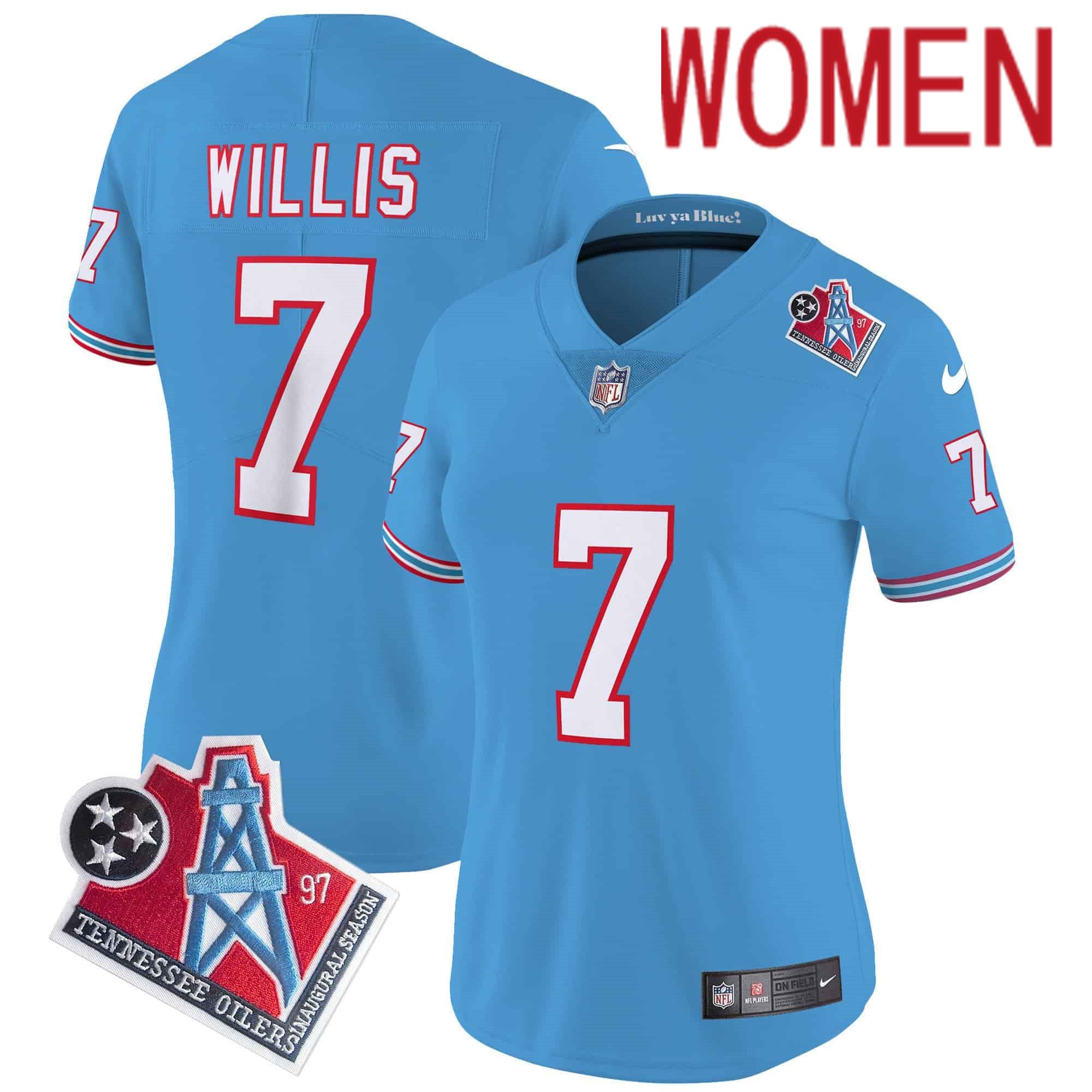 Women Tennessee Titans #7 Willis Light Blue 1997 Throwback 2024 Nike Limited Vapor NFL Jersey